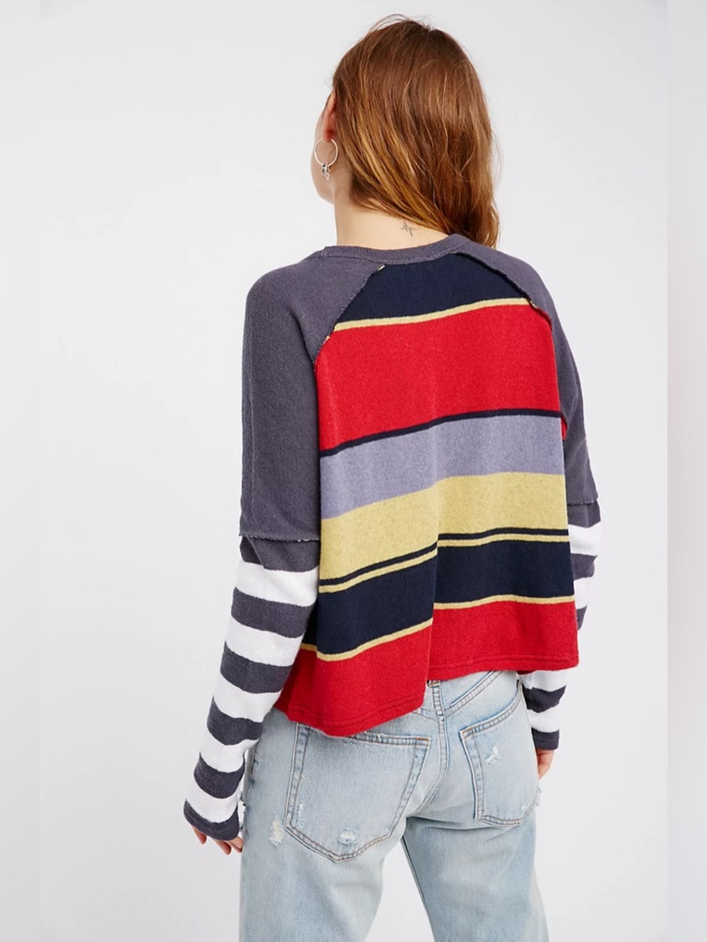 Free people Sunny Side Striped Long Sleeve Tee Size M retro boho chic NWT 70s - Picture 10 of 11